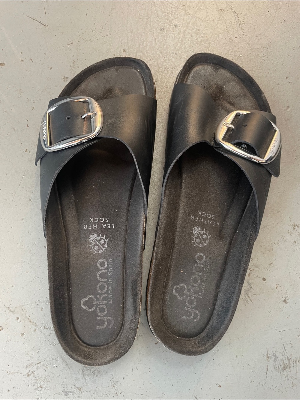 Black Leather Slide Sandals